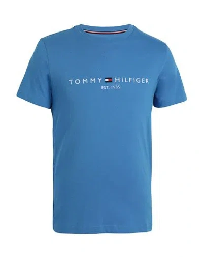 Tommy Hilfiger Tommy Logo T-shirt Man T-shirt Pastel Blue Size L Organic Cotton