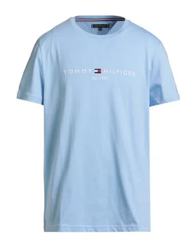 Tommy Hilfiger Tommy Logo T-shirt Man T-shirt Sky Blue Size Xxl Cotton