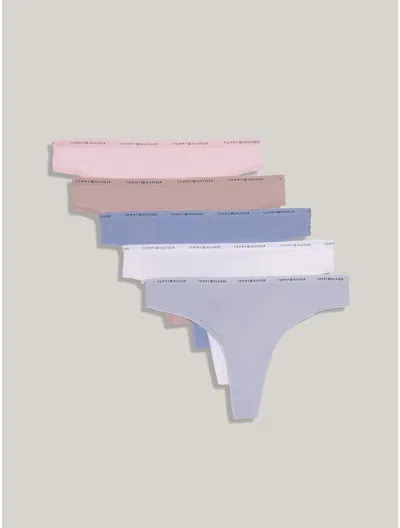 Tommy Hilfiger Tommy Logo Thong 5 In Gray Dawn / Bright White / Forever Blue / Balanced Beige / Blushing Bride