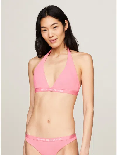Tommy Hilfiger Tommy Logo Triangle Bikini Top In Botanical Pink