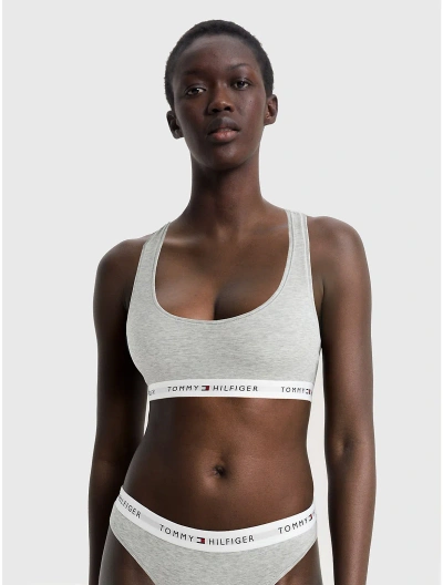 Tommy Hilfiger Tommy Logo Unlined Bralette In Light Grey Heather