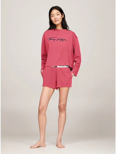 Tommy Hilfiger Tommy Signature Top & Short Pajama Set In Heritage Pink