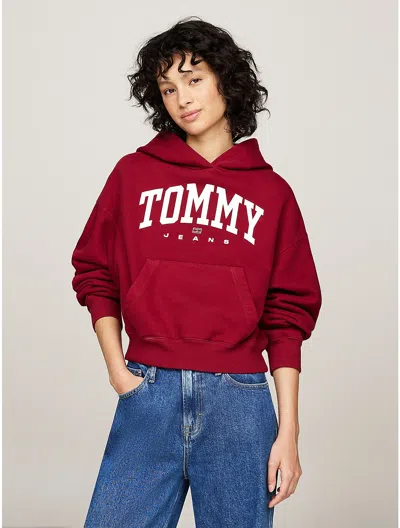 Tommy Hilfiger Tommy Varsity Logo Pullover Hoodie In Red Carpet