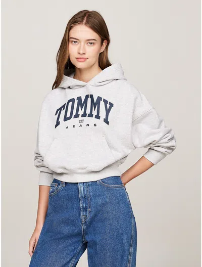 Tommy Hilfiger Tommy Varsity Logo Pullover Hoodie In Silver Grey Heather