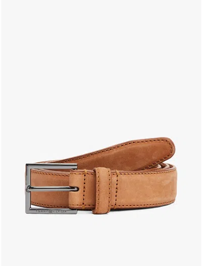 Tommy Hilfiger Tonal Buckle Leather Belt In Cinnamon Bark