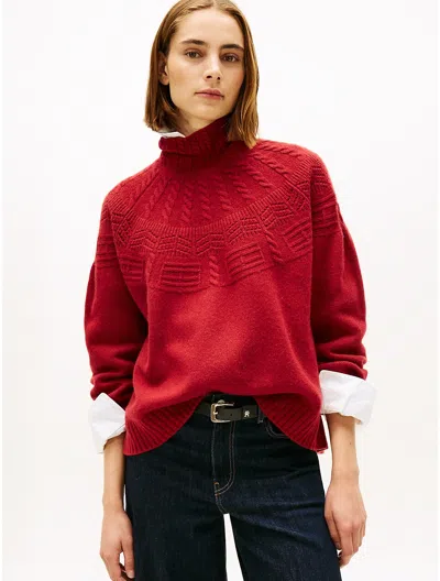 Tommy Hilfiger Tonal Fair Isle Mockneck Wool Sweater In Red