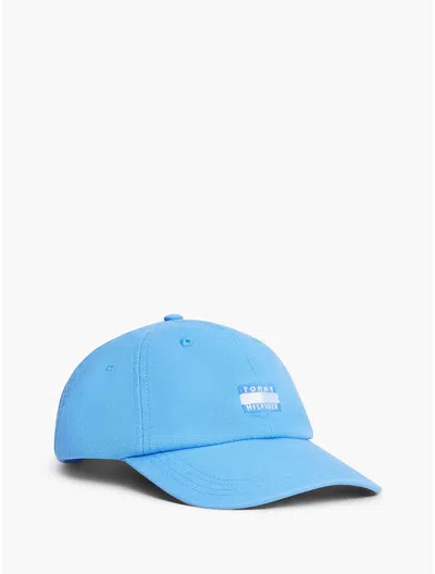 Tommy Hilfiger Tonal Flag Logo Canvas Baseball Cap In Blue