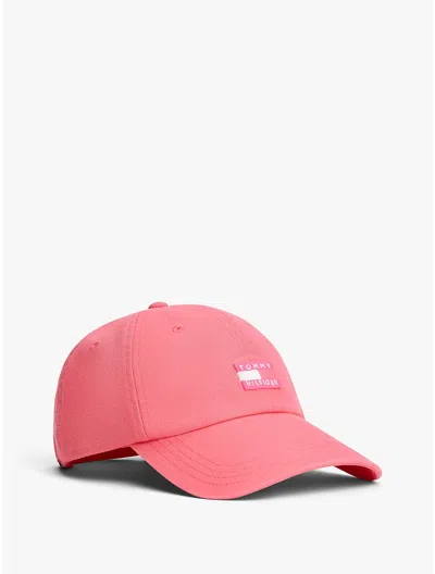 Tommy Hilfiger Tonal Flag Logo Canvas Baseball Cap In Pink