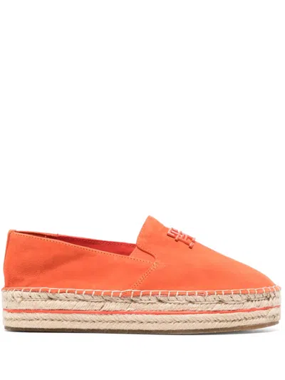 Tommy Hilfiger Tonal Logo-plaque Suede Espadrilles In Orange