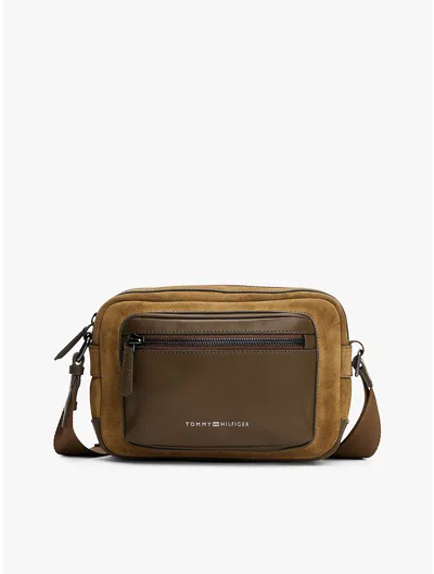 Tommy Hilfiger Tonal Suede And Leather Crossbody Bag In Coastal Taupe