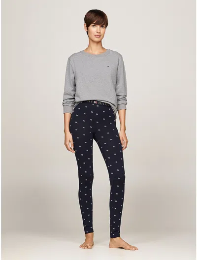 Tommy Hilfiger Top, Legging And Eye Mask Sleep Set In Mid Grey Heather / Outline Flag