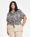Tommy Hilfiger Top Women's Multi Cotton Knot Front Short Sleeve Party Fts1212 In Multi