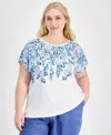 Tommy Hilfiger Top Women's White Floral Cotton Short Sleeve Pullover Fts1219 In Multi
