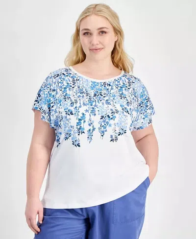 Tommy Hilfiger Top Women's White Floral Cotton Short Sleeve Pullover Fts1219 In Multi