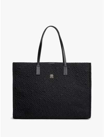 Tommy Hilfiger Topstitch Monogram Nylon Tote Bag In Black