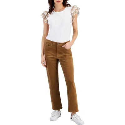 Tommy Hilfiger Tribeca Womens Pocket Corduroy Straight Leg Jeans In Natural Cognac