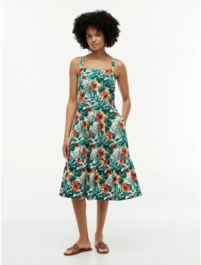 Tommy Hilfiger Tropical Print Tiered Linen In Green