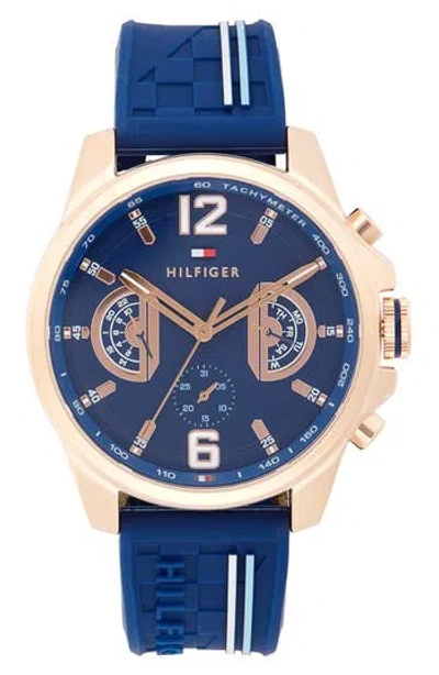 Tommy Hilfiger Tucker Multifunction Silicone Strap Watch, 46mm In Blue