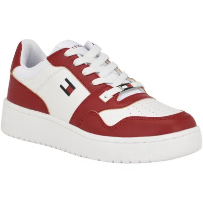 Tommy Hilfiger Twigye Womens Lace-up Faux Leather Casual And Fashion Sneakers In White,red