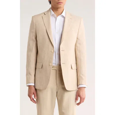 Tommy Hilfiger Two Button Notch Lapel Woven Linen Sport Coat In Brown