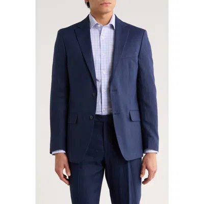 Tommy Hilfiger Two Button Notch Lapel Woven Linen Sport Coat In Blue