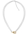 Tommy Hilfiger Two-tone Nautical Knot Pendant Necklace, 16" + 2" Extender In Silver