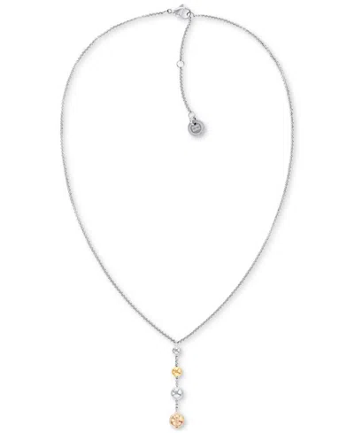 Tommy Hilfiger Two-tone Stainless Steel Metallic Orb Lariat Necklace, 17" + 2" Extender In Multi