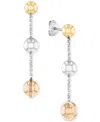 TOMMY HILFIGER TWO-TONE STAINLESS STEEL METALLIC ORB LINEAR DROP EARRINGS