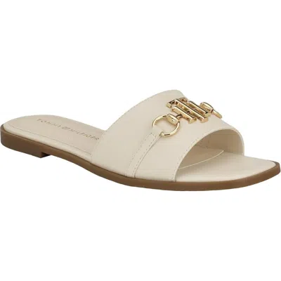 Tommy Hilfiger Twpipper Womens Logo Faux Leather Slide Sandals In Neutral
