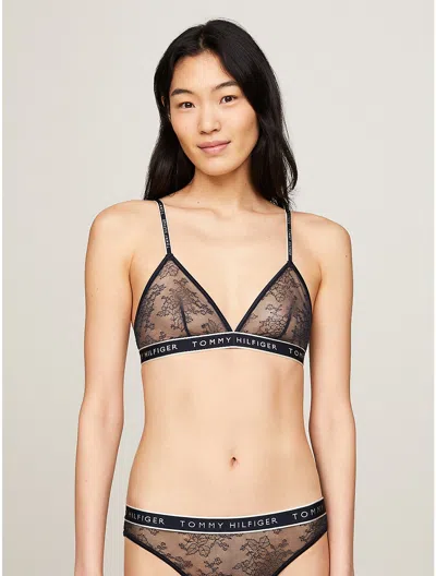 Tommy Hilfiger Unlined Lace Triangle Bralette In Navy
