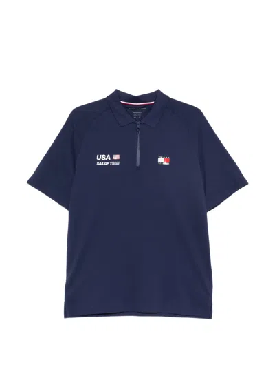 Tommy Hilfiger Us Sail Gp Logo-print Zip-fastening Polo Shirt In Blue