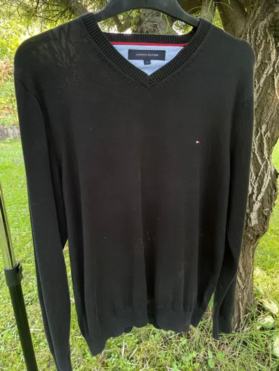 Pre-owned Tommy Hilfiger V Neck Black Cotton Sweater