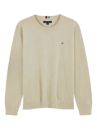 Tommy Hilfiger V-neck Logo Sweater In Neutral