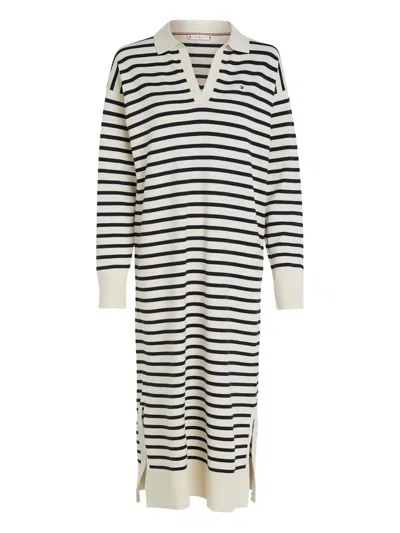Tommy Hilfiger V-neck Striped Dress In White