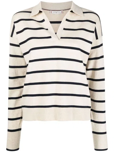 Tommy Hilfiger V-neck Striped Jumper In Neutrals