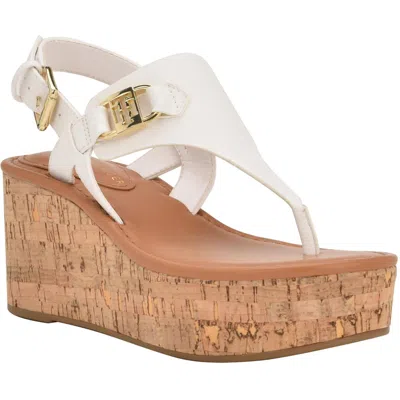 Tommy Hilfiger Vani Womens Faux Leather Platform Wedge Sandals In White