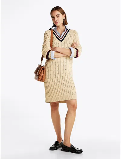 Tommy Hilfiger Varity Cable Knit Sweater Dress In Country Ivory