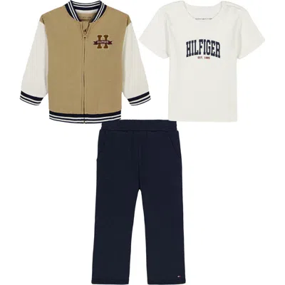 TOMMY HILFIGER TOMMY HILFIGER VARSITY JACKET, LOGO T-SHIRT & PANTS SET