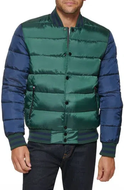 Tommy Hilfiger Varsity Quilted Bomber Jacket In Pine Combo