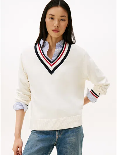 Tommy Hilfiger Varsity Stripe V In White