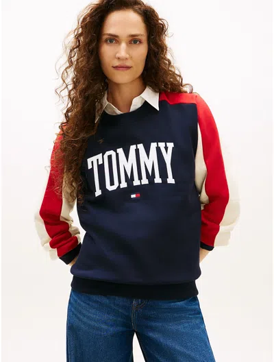 Tommy Hilfiger Varsity Tommy Logo Crewneck Sweatshirt In Blue