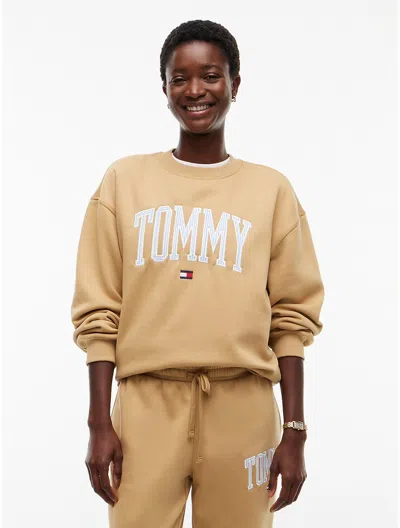 Tommy Hilfiger Varsity Tommy Logo Crewneck Sweatshirt In Nude