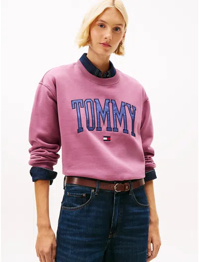 Tommy Hilfiger Varsity Tommy Logo Crewneck Sweatshirt In Pink