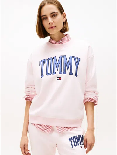 Tommy Hilfiger Varsity Tommy Logo Crewneck Sweatshirt In Pink