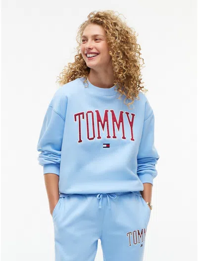 Tommy Hilfiger Varsity Tommy Logo Crewneck Sweatshirt In Blue