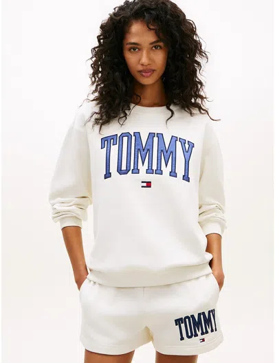 Tommy Hilfiger Varsity Tommy Logo Crewneck Sweatshirt In White