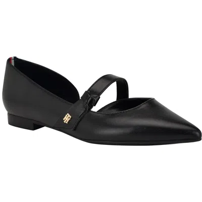 Tommy Hilfiger Venny Womens Faux Leather Cut Out Ballet Flats In Black