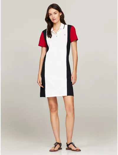 Tommy Hilfiger Vertical Colorblock Polo Dress In Navy Multi