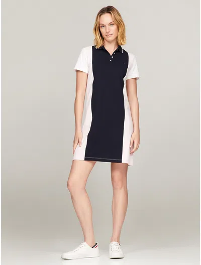Tommy Hilfiger Vertical Colorblock Polo Dress In Optic White Th Multi