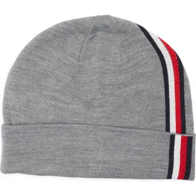 Tommy Hilfiger Vertical Stripe Cuffed Beanie In Gray